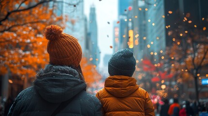 A family watching the Thanksgiving Day parade on TV 