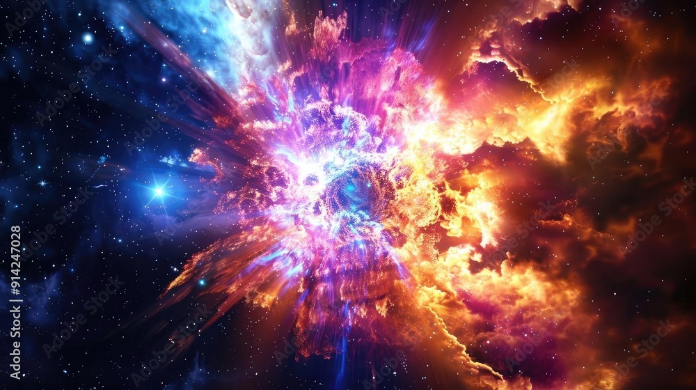 Aufkleber an abstract representation of a cosmic explosion, showcasing vibrant colors and dynamic shapes in a 