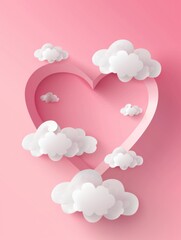 A heart-shaped cloud floating on a pink background, ideal for romantic and love-themed illustrations