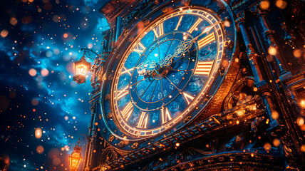 Beautiful New Year's clock close up