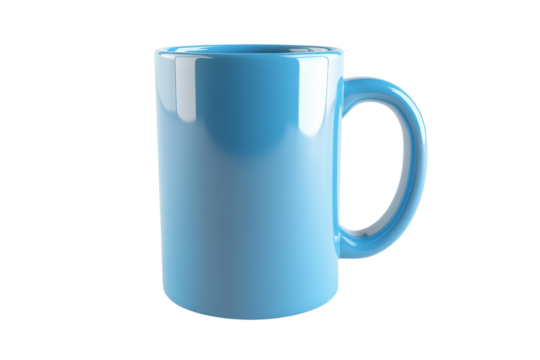 A simple, solid blue ceramic coffee mug with a glossy finish, perfect for hot beverages. Isolated on a transparent background. - Powered by Adobe