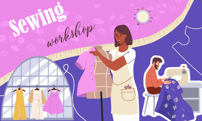 Collage sewing workshop, hand drawn vector illustration vector illustration.