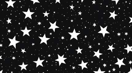 Fototapeta premium Midnight Glow - Seamless Vector Pattern of White Stars on Black Background