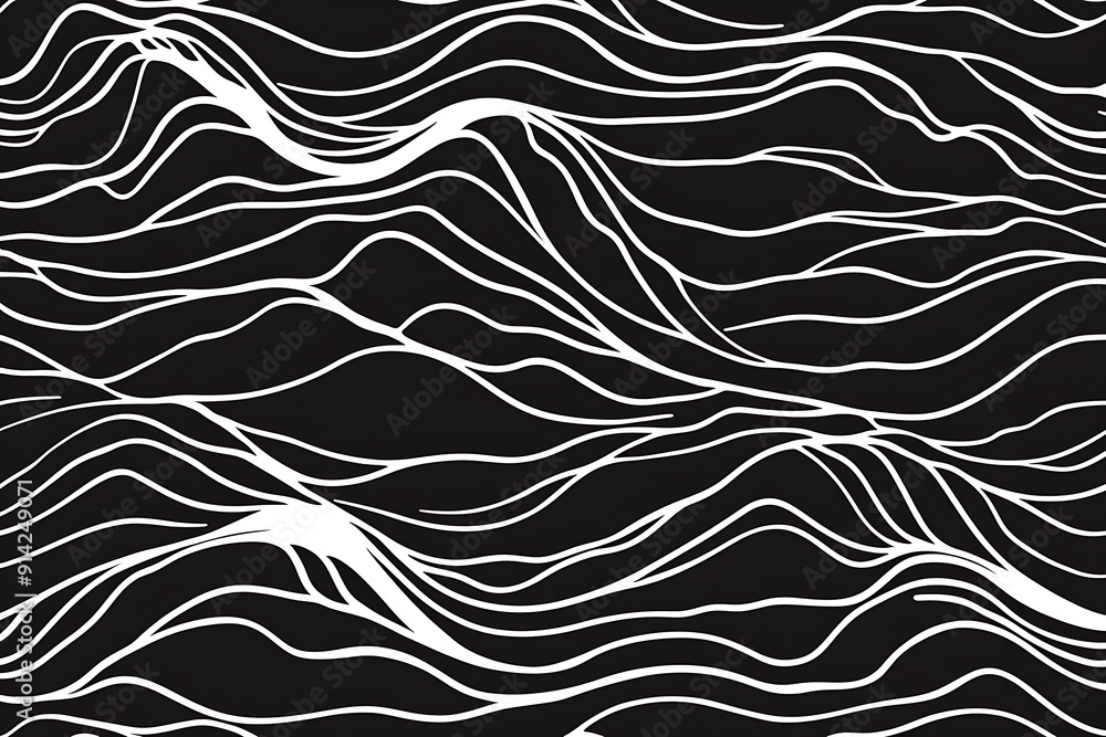 Poster abstract seamless vector pattern of white waves on black background