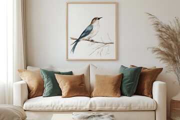 Bird Watercolor Painting Wall Art Print. Modern interior