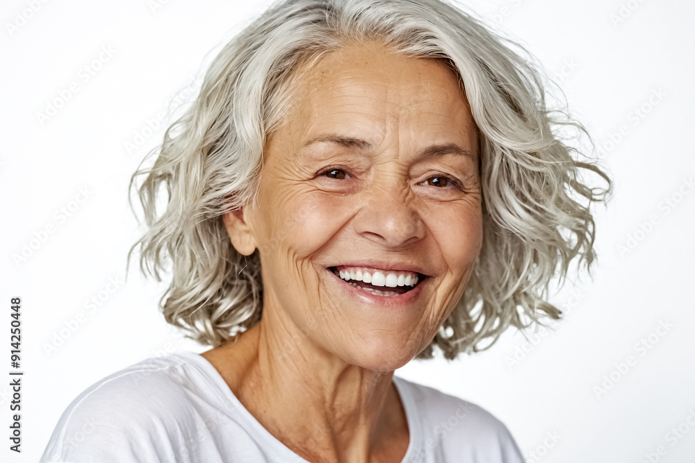 Sticker Portrait of a smiling senior woman with gray hair