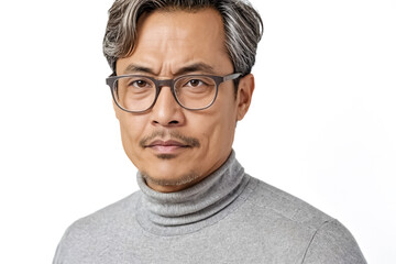 Obraz premium Close-up portrait of a serious looking Asian man with glasses