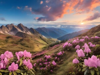 pink flowers in the mountains