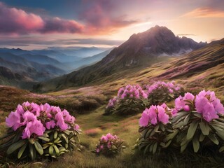 pink flowers in the mountains