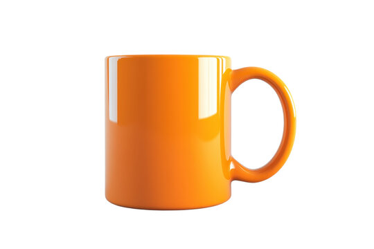 Bright orange coffee mug isolated on a transparent background. Perfect for beverage advertising, branding, or design purposes.
