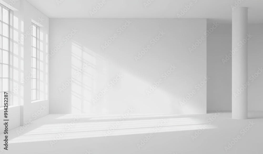 Poster a white wall mockup in a modern empty gallery, rendered in 3d. a big stand mockup in a museum with c