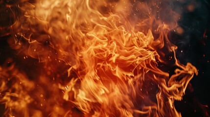 A close-up of the fire flames isolated on a black background with a copy space