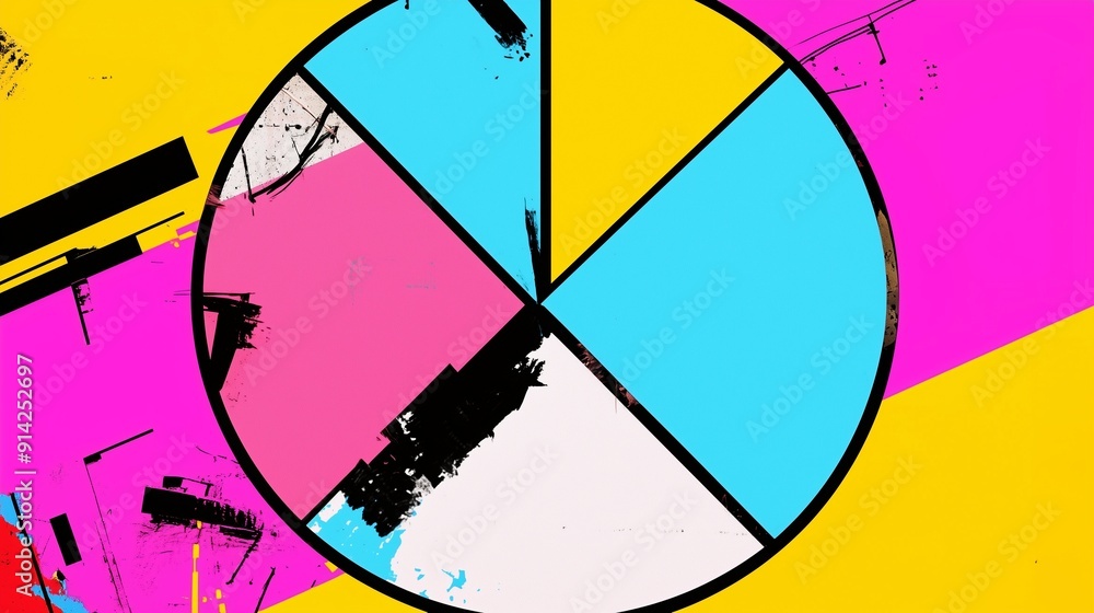 Poster colorful pie chart representing data segmentation and market analysis.
