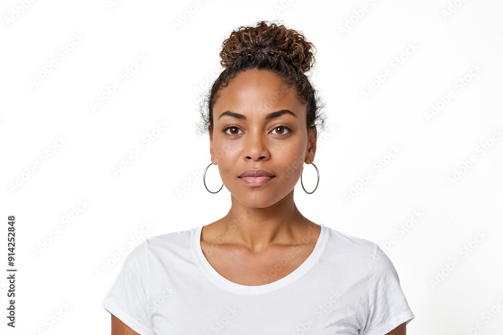 Sticker Portrait of a young woman with a serious expression