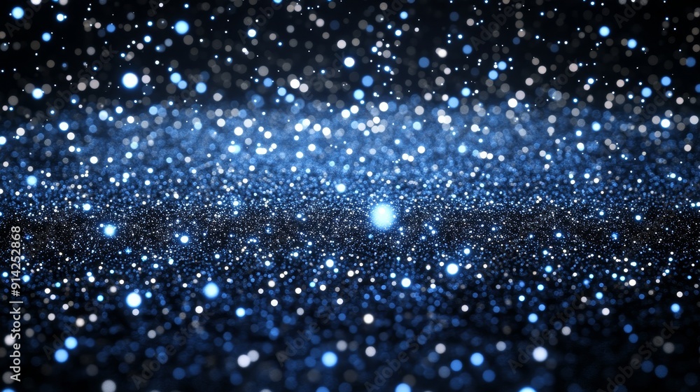 Poster an abstract background with a dark blue color and glowing dust particles.
