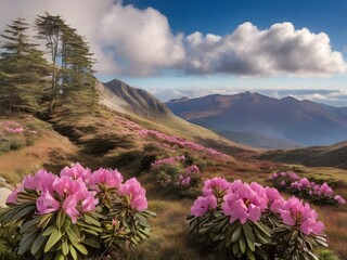 pink flowers in the mountains