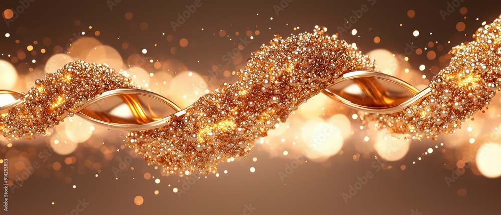 Poster a shimmering golden strand illuminated by soft lights, creating a luxurious and elegant visual effec