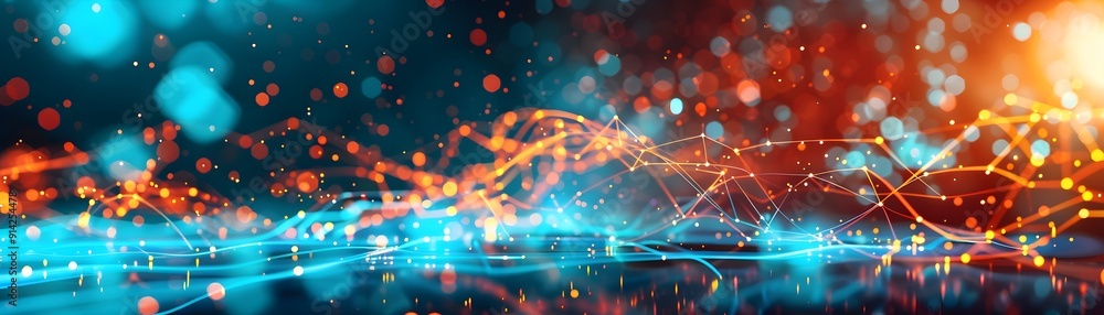 Poster abstract network background with bokeh lights.