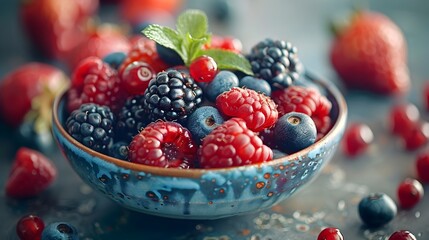 Vibrant Bowl of Delicious Assorted Fresh Berries with Detailed Textures