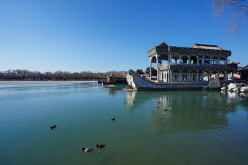 Obraz premium Stone Boat Architecture Landscape of Summer Palace in Beijing.