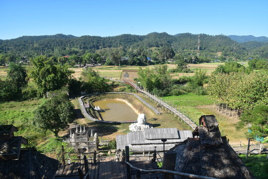 The landscape along the Moei river dividing Northern Thailand and Myanmar