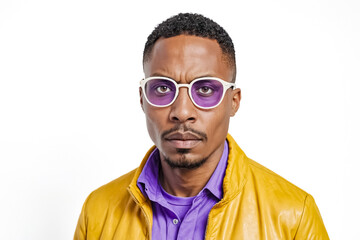 Obraz premium Portrait of a serious man in purple sunglasses