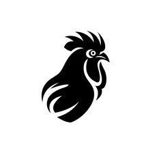 Fototapeta premium Black and white rooster head logo, sketch. Vintage print, for modern design on white background.