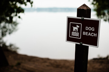 Dog beach sign, at the dog beach at Pike Lake Unit, Kettle Moraine State Forest, Hartford, Wisconsin