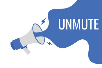 unmute button, banner, label, template for website. unmute text with colorful megaphone icon

