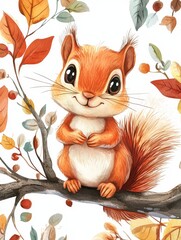 Fototapeta premium Adorable Squirrel on a Branch in Autumn