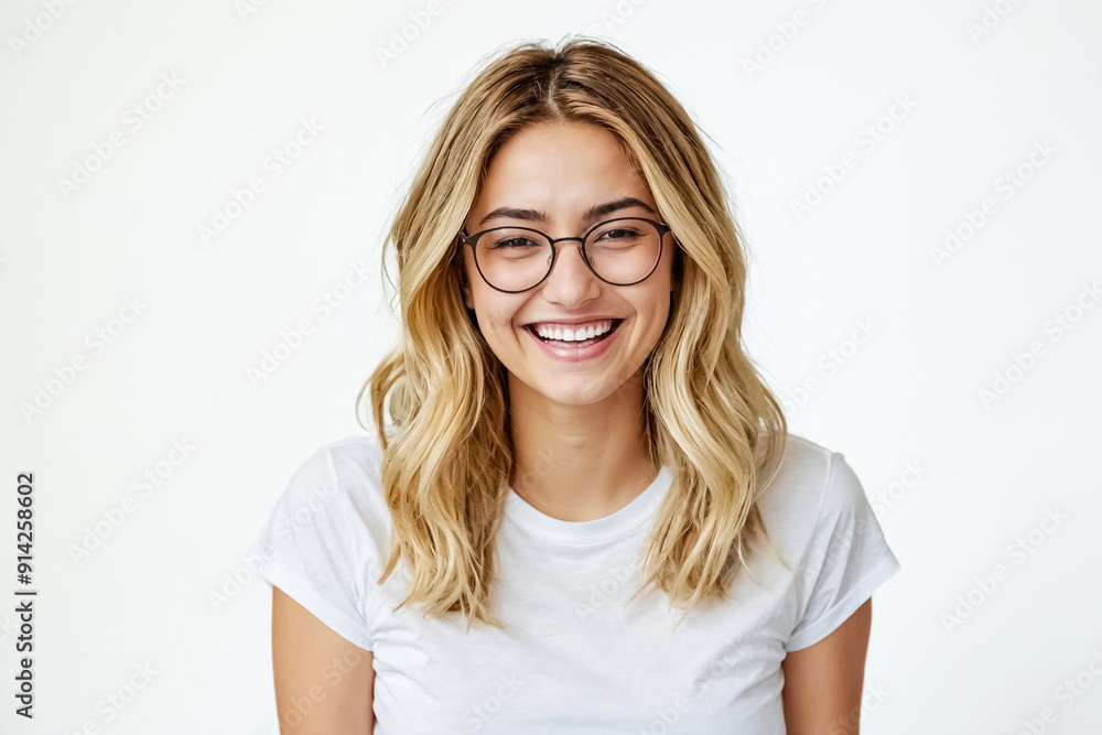 Wall mural Happy woman in glasses smiling