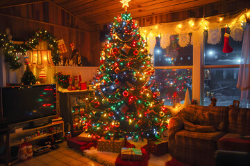 Christmas tree decorated in 90's style