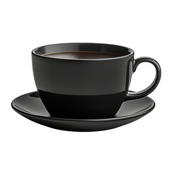 black cup of coffee isolated on transparent background cutout