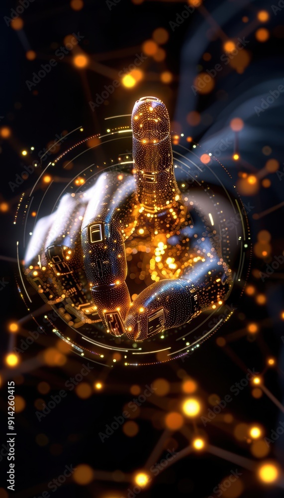 Poster a futuristic hand gesture with glowing elements symbolizing technology and connectivity in a digital