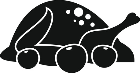 Simple vector icon of a roasted chicken served on a plate with apples