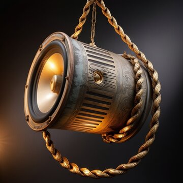 Beautiful antique music speaker speaker with chain pendant. Wyb background and atmosphere of relaxation and reflection