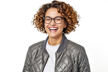 Happy Woman with Curly Hair Laughing