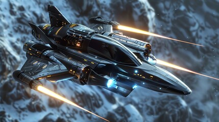 Futuristic Sci Fi Ships Flying Through a Military War Base. 