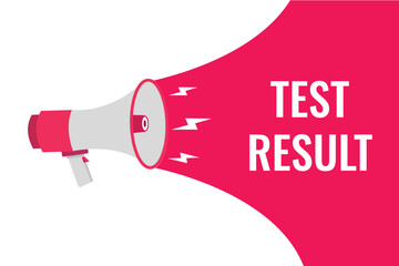 test result button, banner, label, template for website. test result text with colorful megaphone icon
