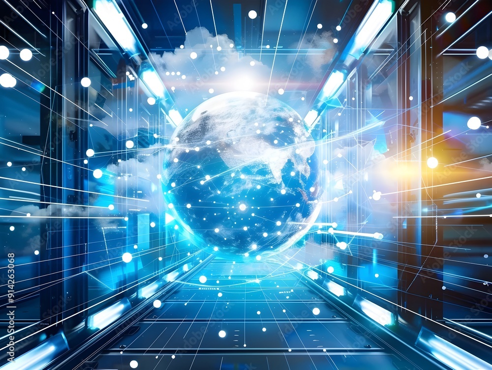 Poster global network connection abstract concept.