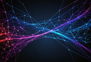 Network neuron connection.Blue red pink line graphs in the dark