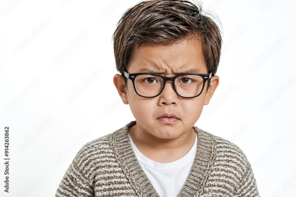 Poster Portrait of a Young Boy with a Frowning Expression