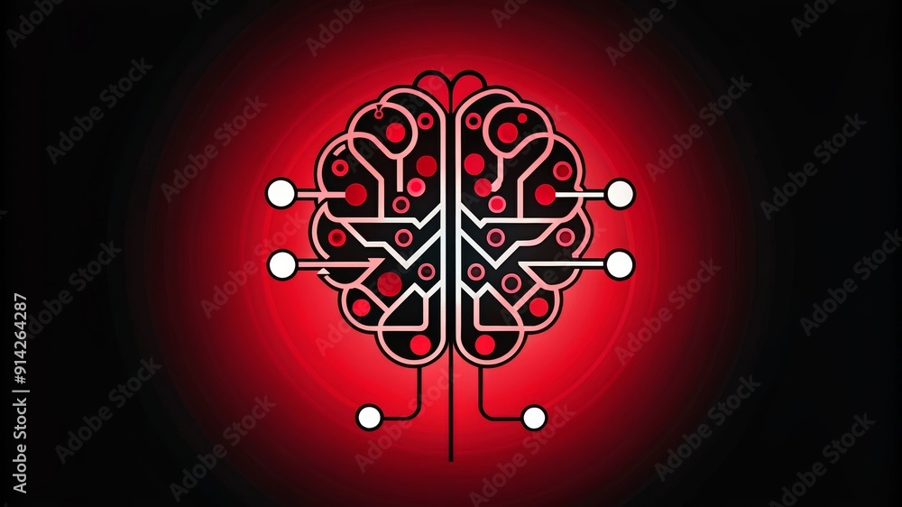 Poster a stylized brain with circuit lines and connected nodes symbolizes artificial intelligence, network 