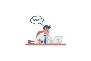 Bored young man at the desk with tired expressions.