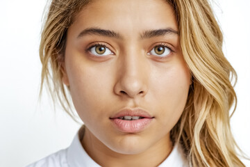 Naklejka premium Close-up Portrait of a Young Woman with Blonde Hair