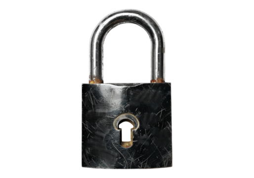 Old metal lock isolated on transparent background. Transparent PNG.