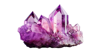 Violet purple crystal amethyst  stone on transparent background