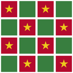 Red, Green and White Outline with Yellow Star Suriname Seamless Checkered Pattern