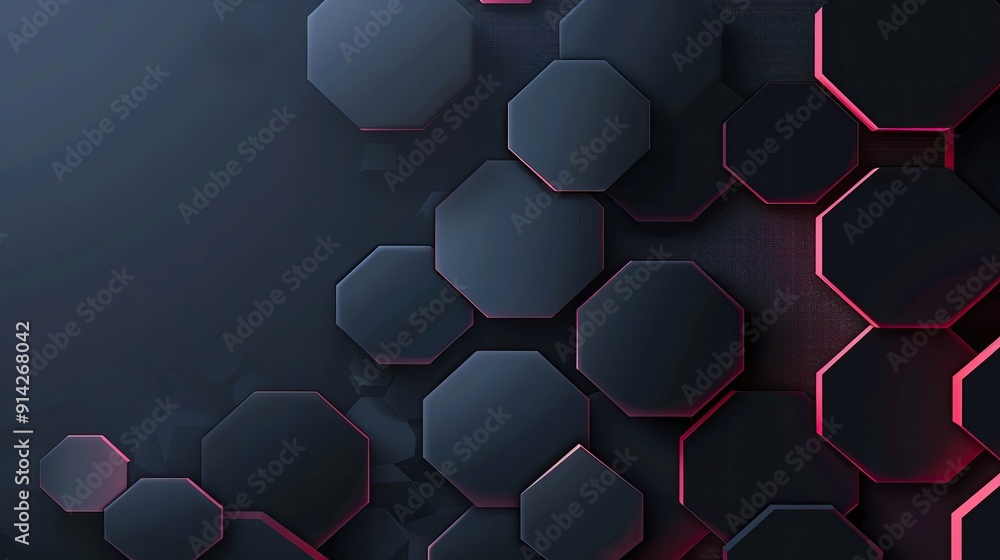 Poster stylish abstract background featuring dark hexagonal shapes with a subtle red glow, ideal for tech a