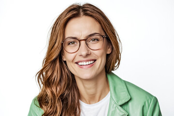 Fototapeta premium Portrait of a Smiling Woman Wearing Glasses